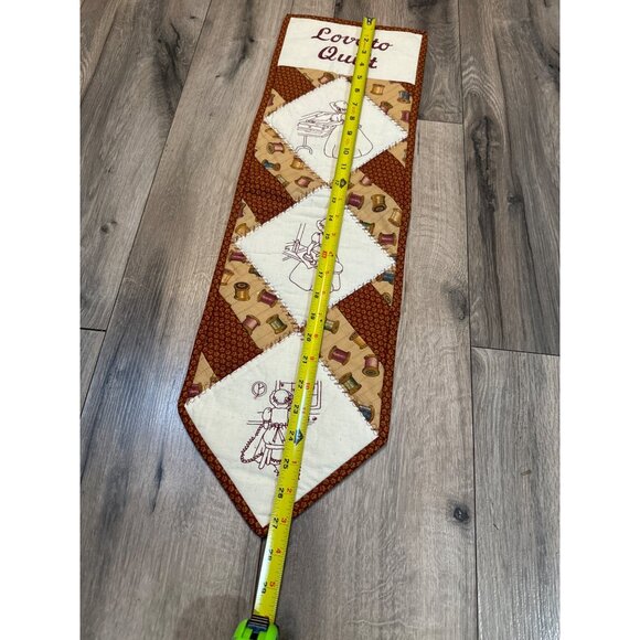 Handcrafted Quilted Wall Hanging With Embroidered Sewing Scenes & "Love To Quilt - Picture 7 of 9